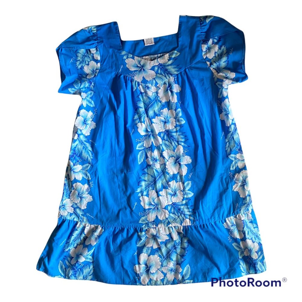 Vintage Kalena Fashions of Hawaii Kaftan, Blue Hibiscus, 4X